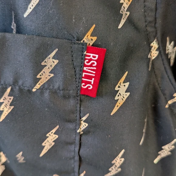 RSVLTS Men's Black Metallic Lightning Bolt Short Sleeve Button Up Shirt Small - Picture 3 of 7